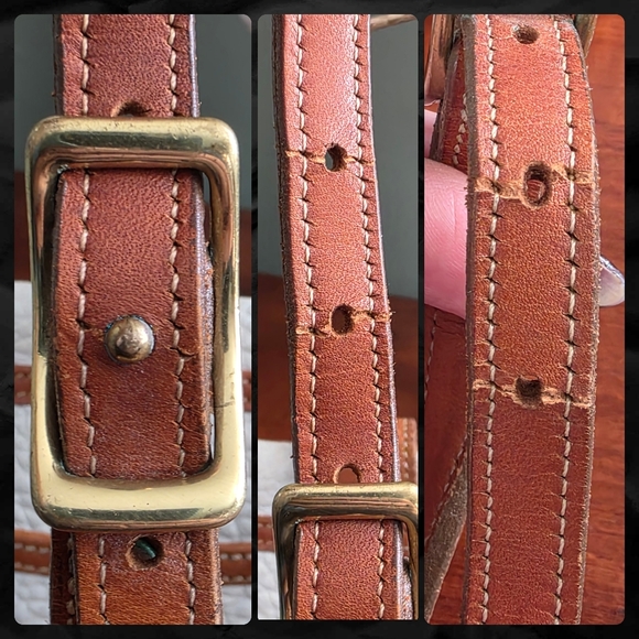 Dooney & Bourke Equestrian Crossbody White Tan Pebbled Leather Bag Vintage 80s - Picture 11 of 16